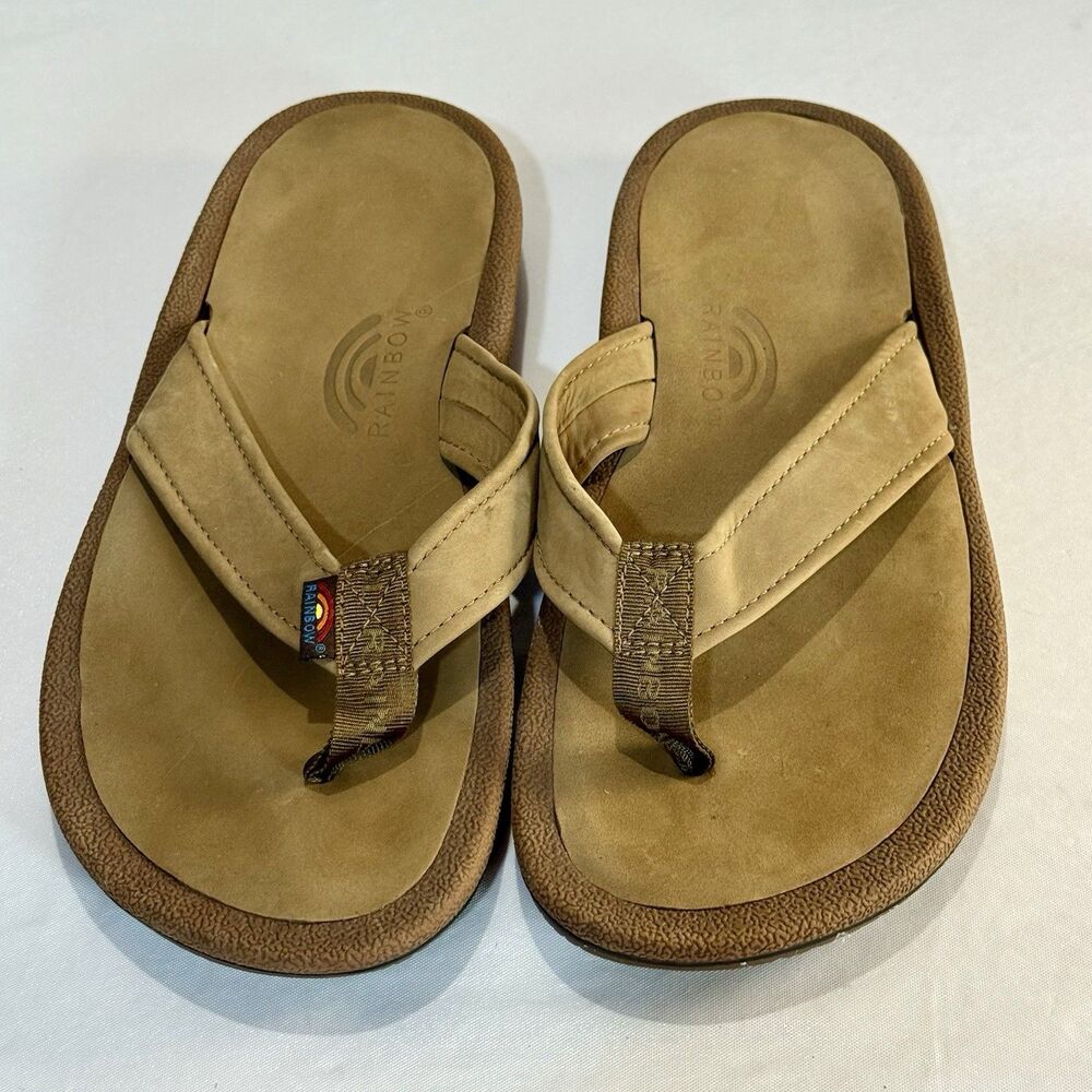 Rainbow Brown Leather Thong Sandals Flip Flops Mens Size 13